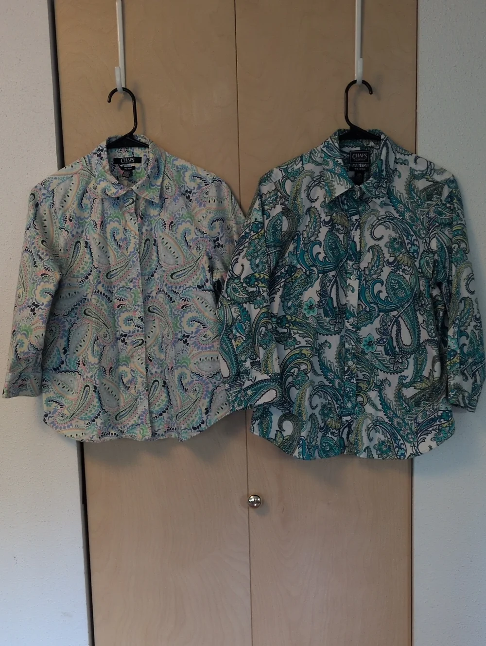 2 Chap's 3/4 Sleeve Blouses - Large, No Iron, All Cotton - Picture 1 of 10